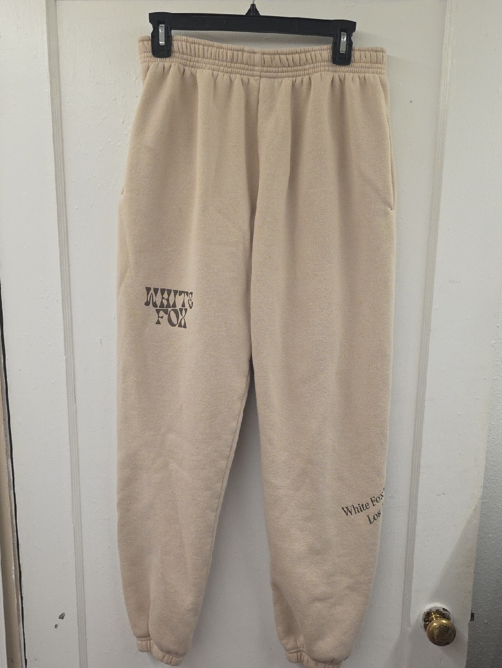 White Fox Beige Oversized Graphic Jogger Sweatpants Size Medium